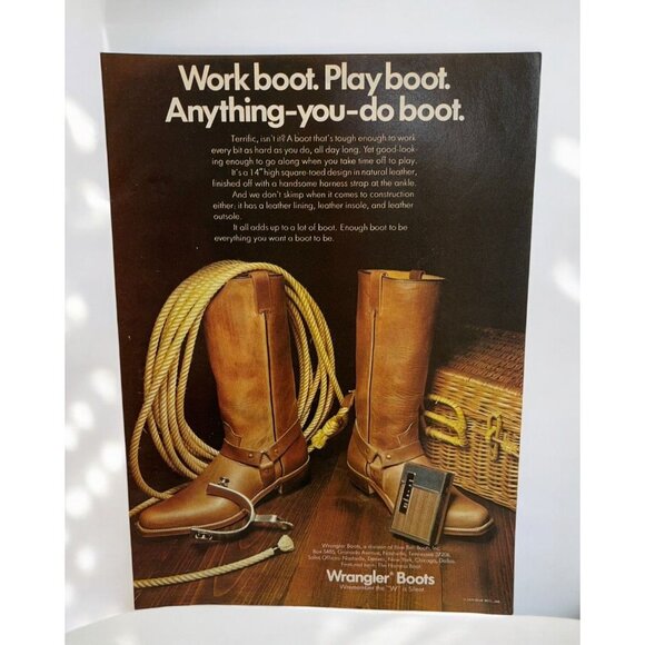 Wrangler Boots Vintage Print Ad 1970s Western Cowboy Style Harness Boot - Picture 1 of 6